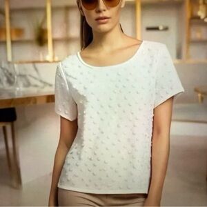 W5 White Short Sleeve Textured polka dot Top